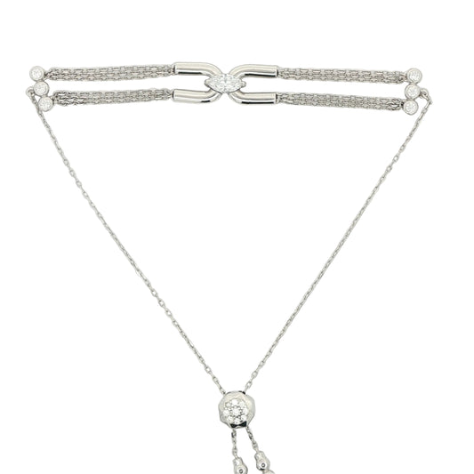 Carat 'Stevie' Marquis & round brilliant cut stone silver bracelet on adjustment slider - CB925W-STEV