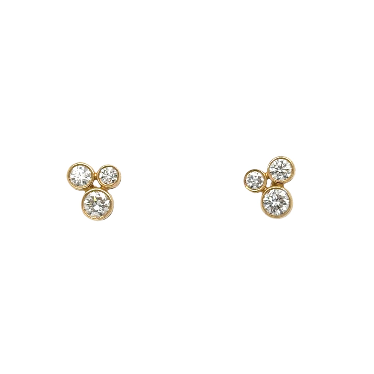 18ct yellow gold three stone diamond bubble stud earrings - 0.71ct