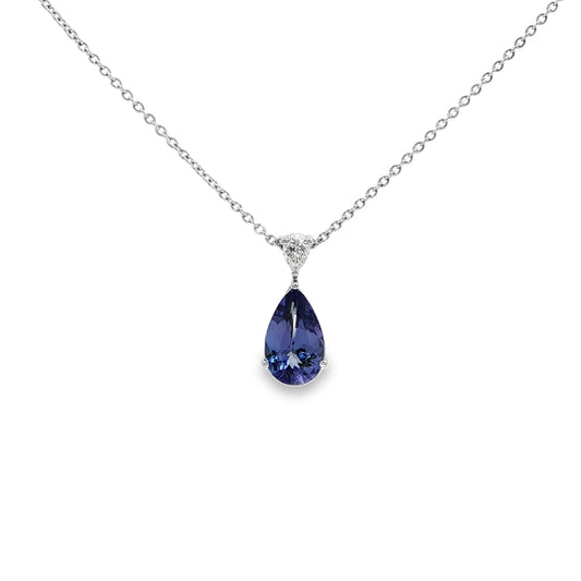 18ct White Gold Tanzanite Pendant on Trace Chain - T:1.93ct D:0.15ct