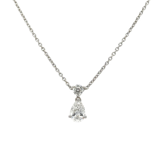 18ct white gold pear shape and brilliant cut diamond pendant - 0.65ct