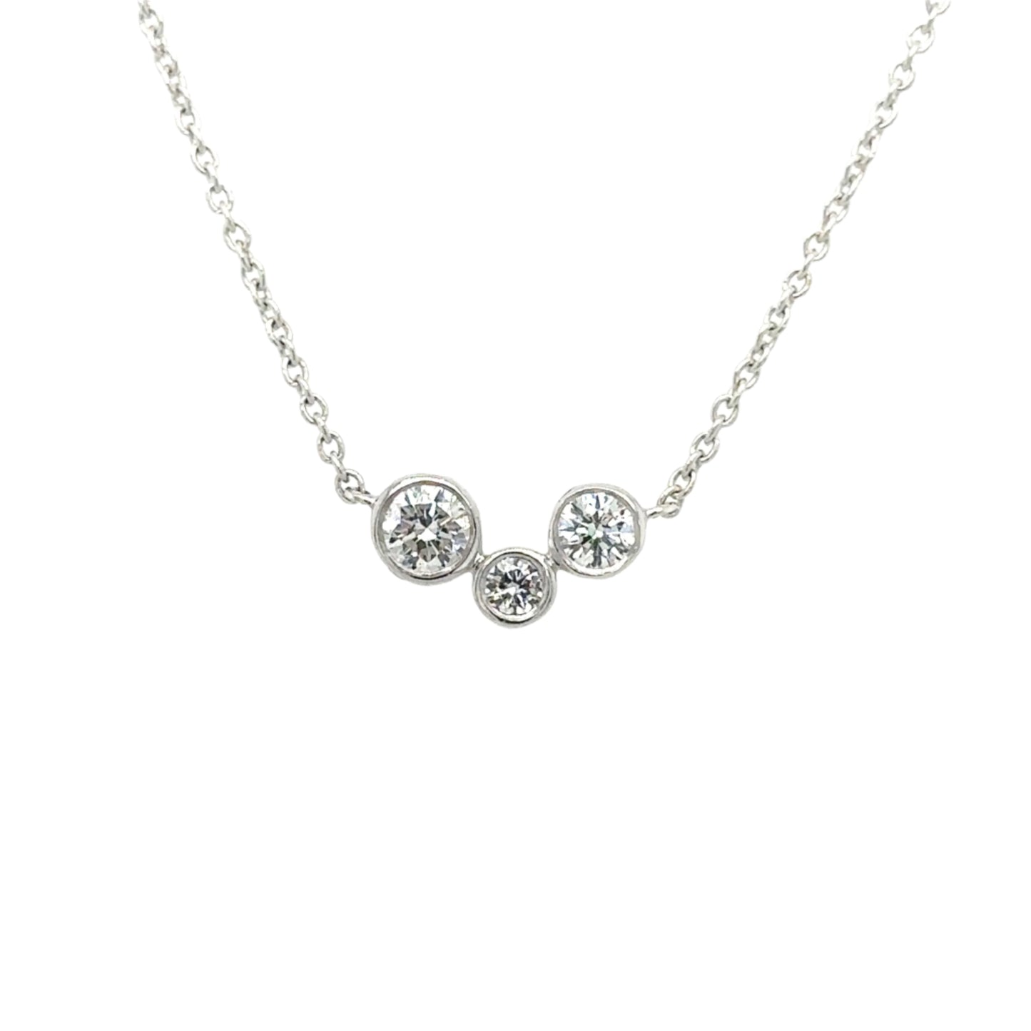 18ct white gold three stone diamond bubble necklace - 0.37ct.