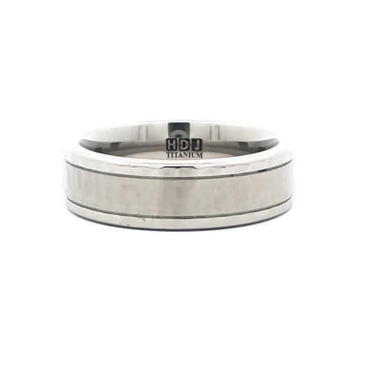 Titanium Flat Court Hammered Effect 'Satin & Polish' Finish 6.0mm to 7.0mm Ring
