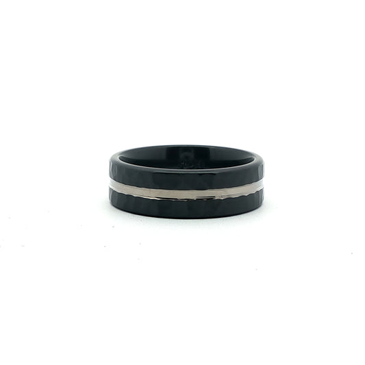 Black Zirconium Hammered Effect & Milled Centre Flat Court 7.0mm Band.
