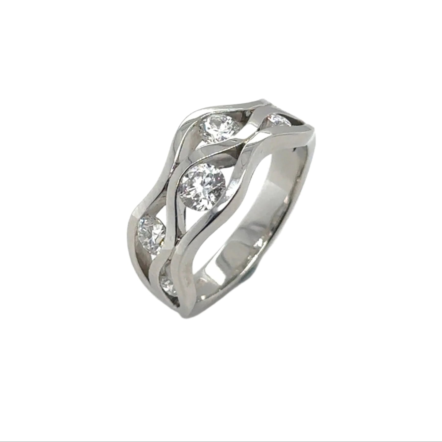 Platinum diamond set wave ring - 0.87ct.