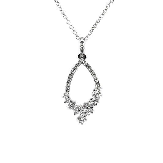 18ct white gold fancy open teardrop shaped brilliant cut diamond pendant on trace chain - 0.67ct.