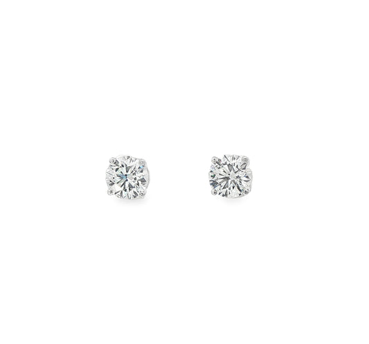 LAB GROWN: 9ct White Gold Round Brilliant Cut Diamond Stud Earrings - 3.00ct