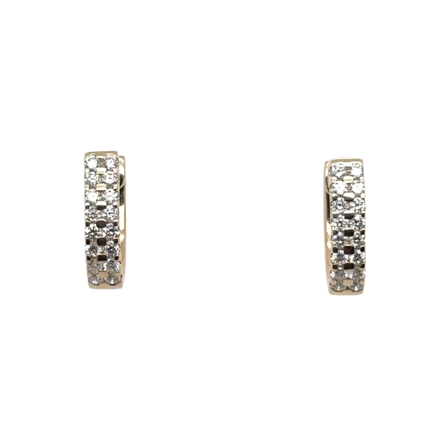 9ct yellow gold double row brilliant cut diamond huggie hoop earrings - 0.65ct.