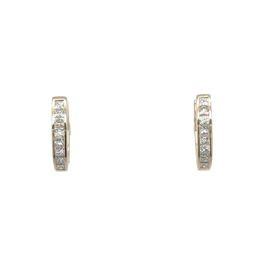 9ct yellow gold single row princess cut diamond huggie hoop earrings - 0.50ct.
