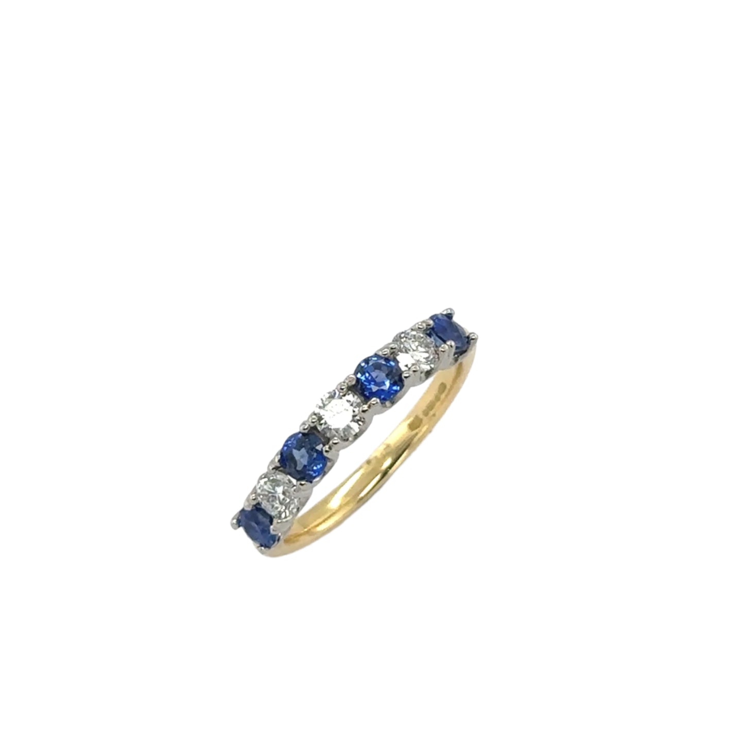 Platinum &18ct gold sapphire & brilliant cut diamond 7st claw set eternity ring - S0.84ct/D0.42ct.