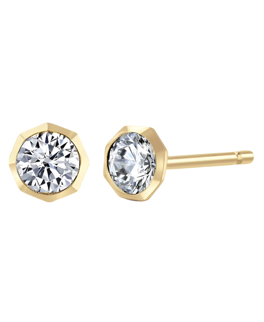 LAB GROWN: 9ct yellow gold Lab grown round brilliant cut studs in an octagonal rub over setting - 0.15ct - 0.50ct