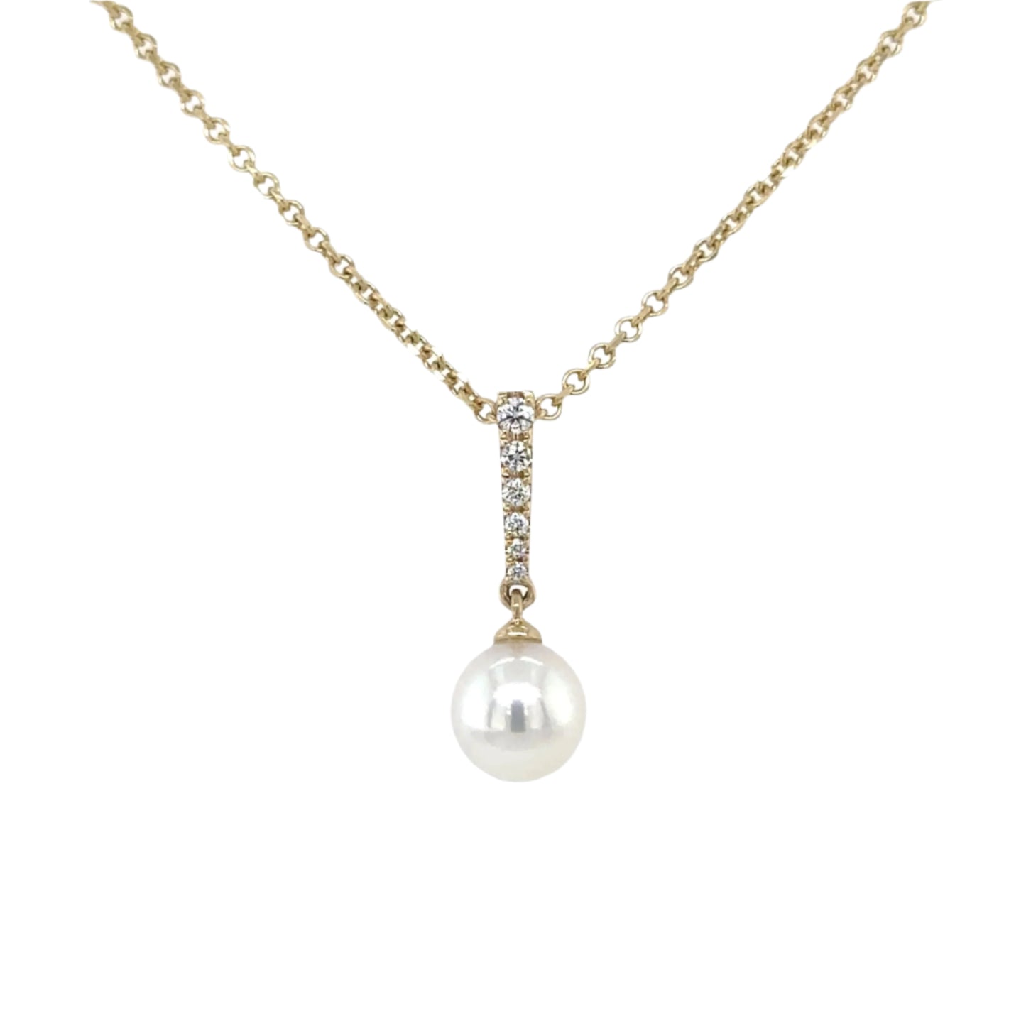 9ct yellow gold Cultured pearl and brilliant cut diamond articulated drop pendant - 0.08ct.