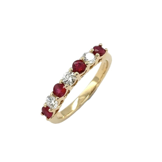 18ct yellow gold ruby and diamond 7st eternity ring - R0.43ct/D0.31ct.