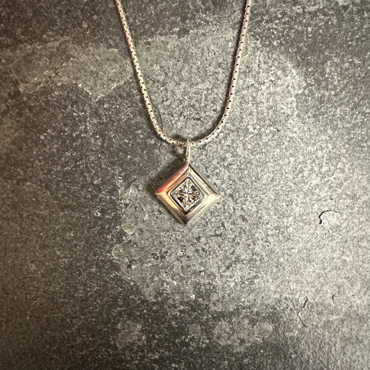 Pre-Owned: Precious White Metal Princess Cut Diamond Solitaire Pendant.