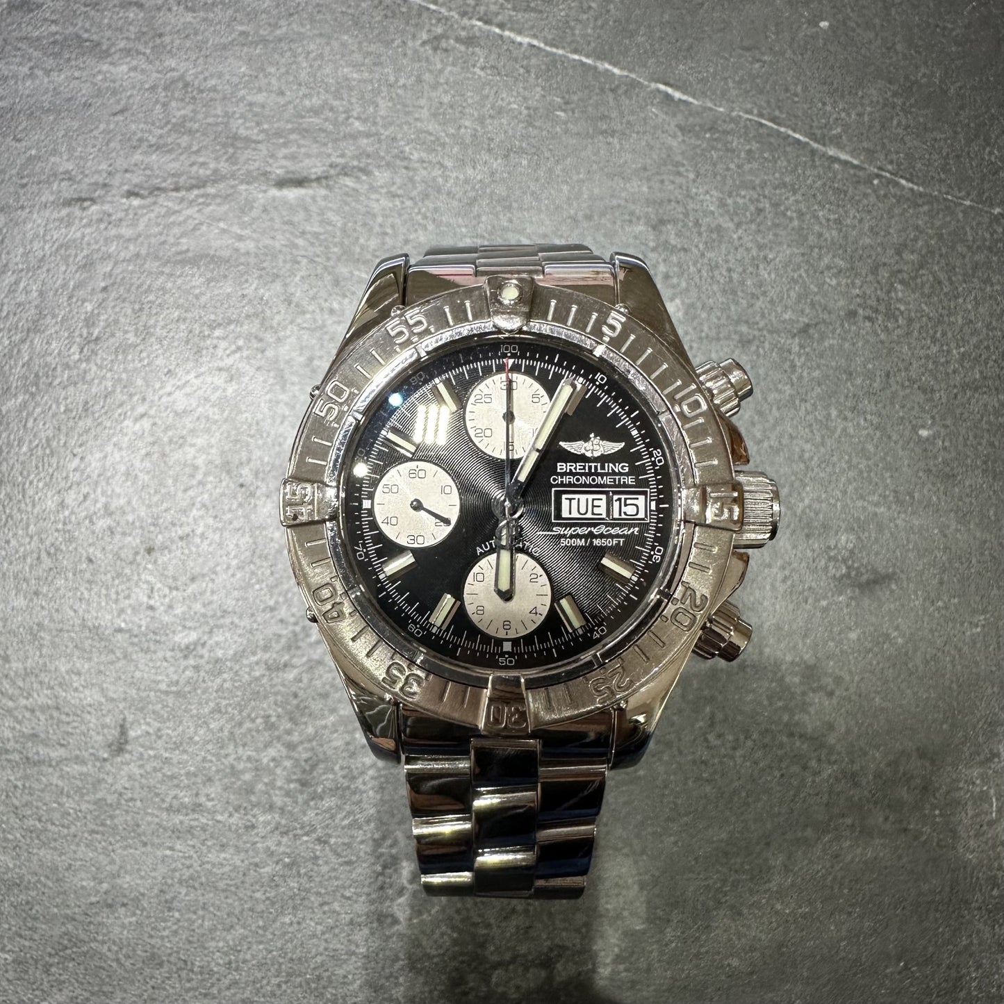 Pre-Owned: One Stainless Steel Breitling 41.0mm 'Super Ocean Heritage' Chronograph Automatic Bracelet Watch.