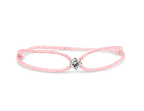 Love Lab Round Brilliant Cut Lab Grown Diamond Silk Cord Bracelet - Baby Pink