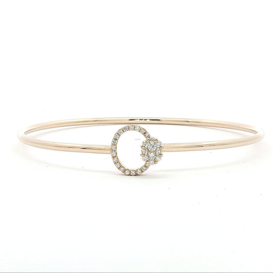 9ct Yellow Gold Round Wire oval bangle with open diamond set loop and pave catch - 0.27ct