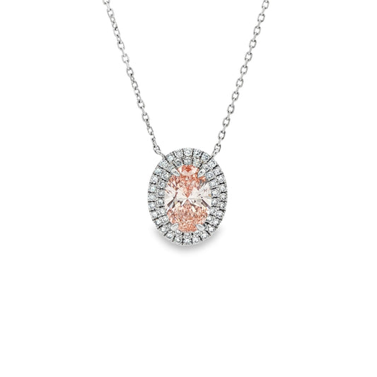 LAB GROWN: Platinum & Pink Diamond Double Halo Necklace.