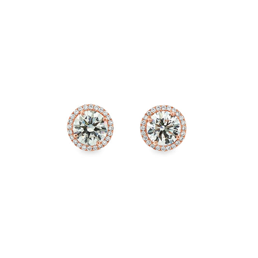 LAB GROWN: 18ct Rose Gold Round Brilliant Cut Diamond Earstuds With Diamond Set Halo - LG: 3.48ct D: 0.29ct