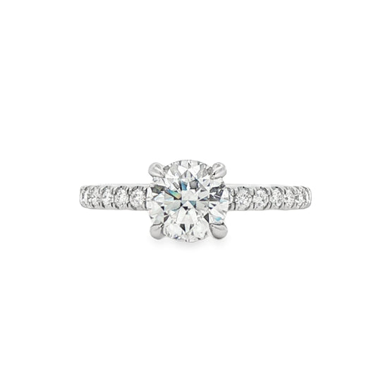 LAB GROWN: Platinum Round Brilliant Cut Diamond Ring with Diamond Set Shoulders - 1.00ct