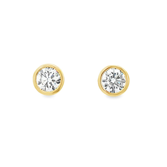 LAB GROWN: 18ct Yellow Gold Round Brilliant Cut Diamond Studs - 2.08ct
