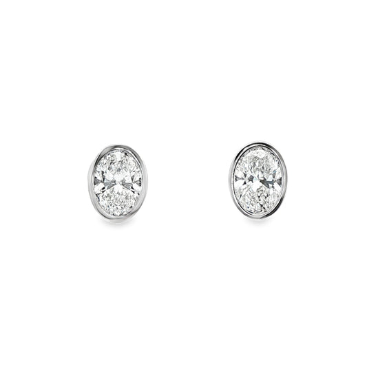 LAB GROWN: Platinum Oval Cut Diamond Studs in Rubover Setting - 2.20ct