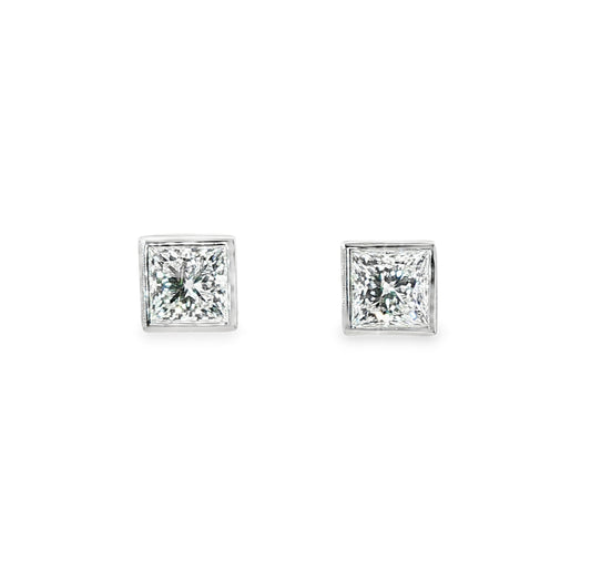 LAB GROWN: Platinum Princess Cut Diamond Stud Earrings - 3.25ct
