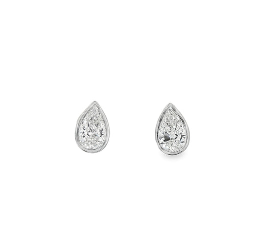 LAB GROWN: Platinum Pear Cut Diamond Solitaire Stud Earrings - 2.19ct