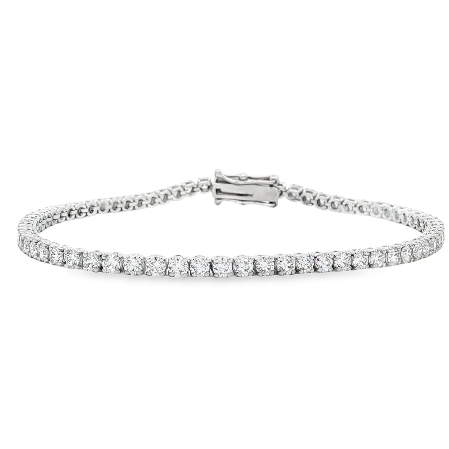 LAB GROWN: 9ct White Gold & Round Brilliant Cut Diamond Line Bracelet - 3.28ct