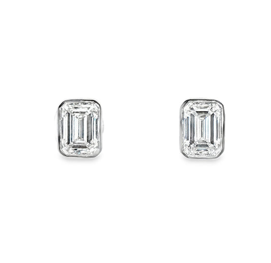 LAB GROWN: Platinum Emerald Cut Diamond Stud Earrings