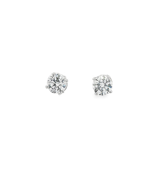 LAB GROWN: Platinum Round Brilliant Cut Diamond Four Claw 'Tulip' Stud Earrings - 2.54ct