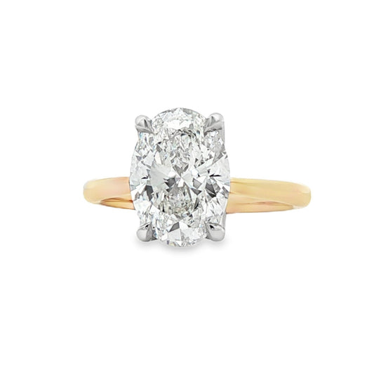 LAB GROWN: 18ct Yellow Gold Oval Cut Diamond Solitaire Ring - 3.01ct.