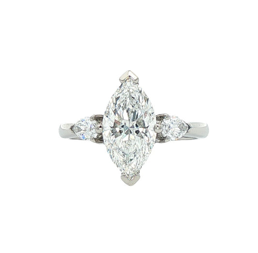 LAB GROWN: Platinum Marquise three Stone Ring. 2.37ct