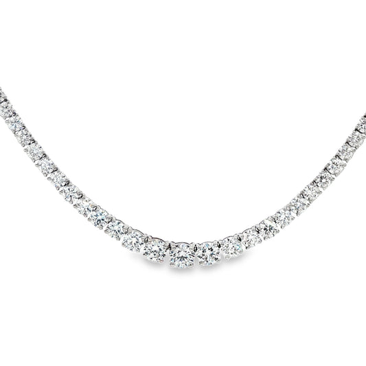 LAB GROWN: 9ct White Gold Brilliant Cut Diamond Graduated Line Necklace - 16.57ct
