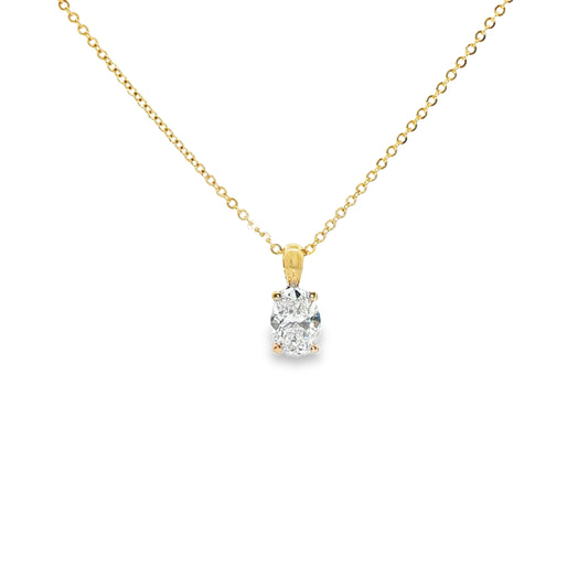 LAB GROWN: 18ct Yellow Gold Oval Diamond Solitaire Claw Set Pendant - 1.02ct.