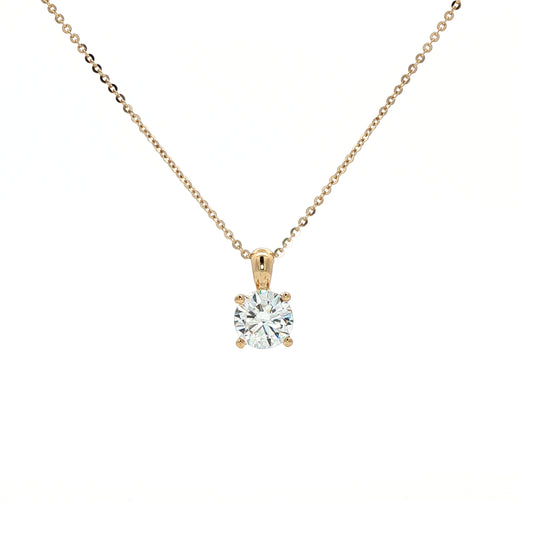 LAB GROWN: 18ct Yellow Gold Brilliant Cut Diamond Solitaire Claw Set Pendant - 2.00ct.