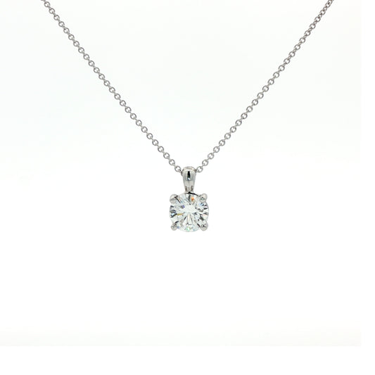 LAB GROWN: 18ct White Gold Brilliant Cut Diamond Solitaire Claw Set Pendant - 1.50ct.