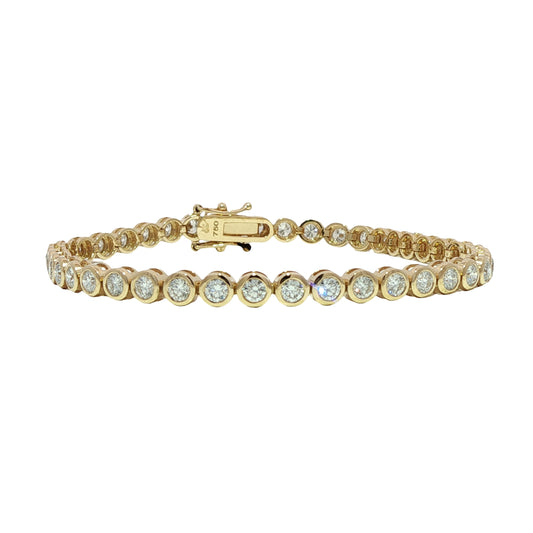 18ct Yellow Gold Brilliant Cut Diamond Rubover Set Line Bracelet - 3.45ct