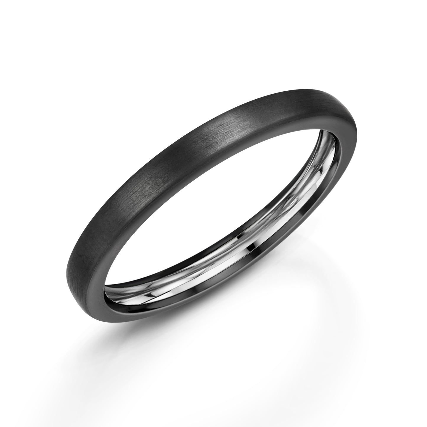 Black Zirconium & Silver Inlay 2.5mm Slight Court Wedding Band 