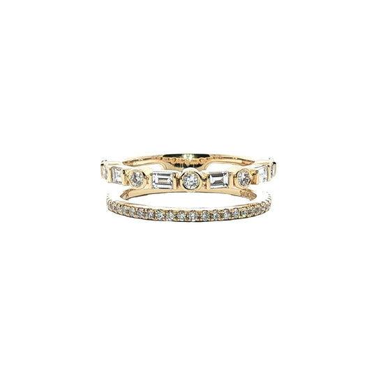LAB GROWN: 9ct Yellow Gold Open Two-Row Brilliant & Baguette Cut Diamond Band Ring - 0.65ct