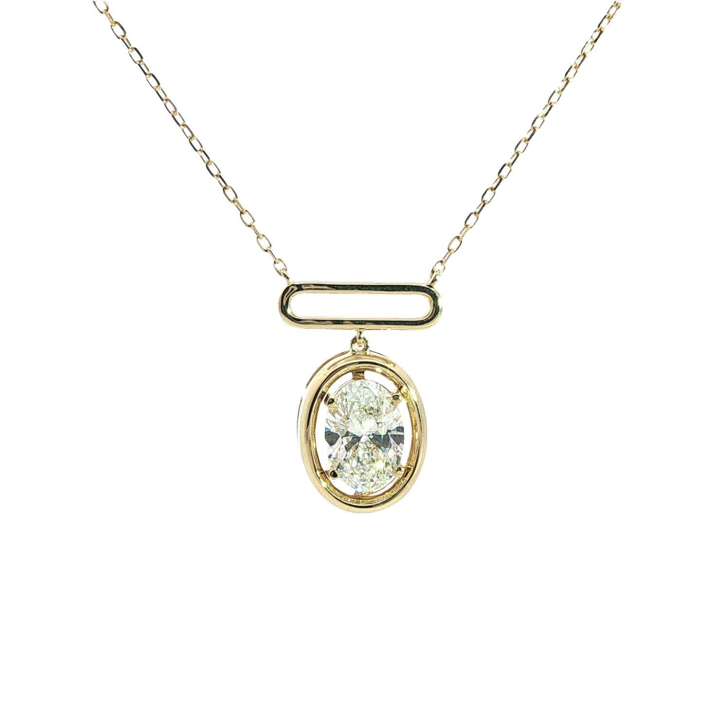 LAB GROWN: 9ct Yellow Gold Oval Cut Diamond 'Frame' Necklace - 2.01ct