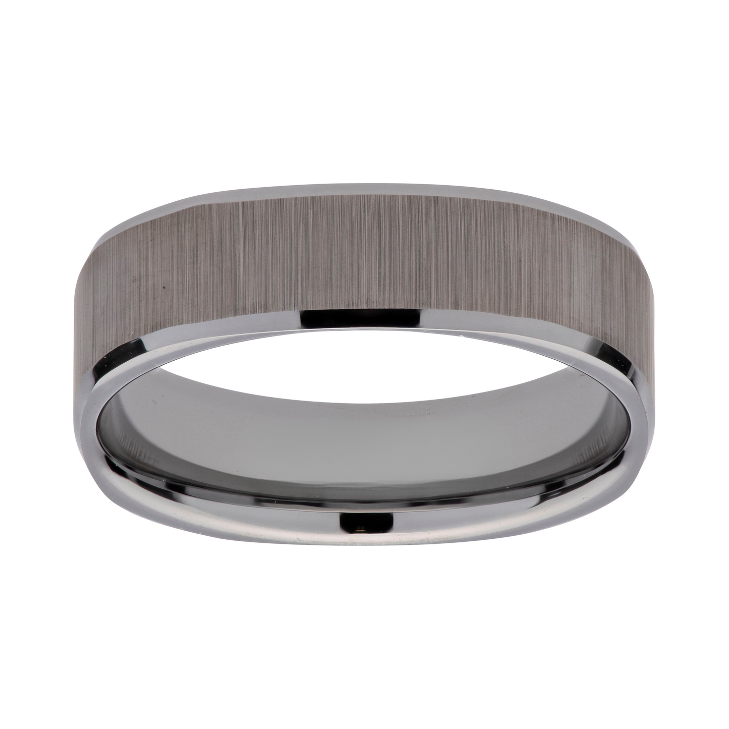 Tungsten carbide square 6.0mm ring with textured centre - Lapped/Polish finish.