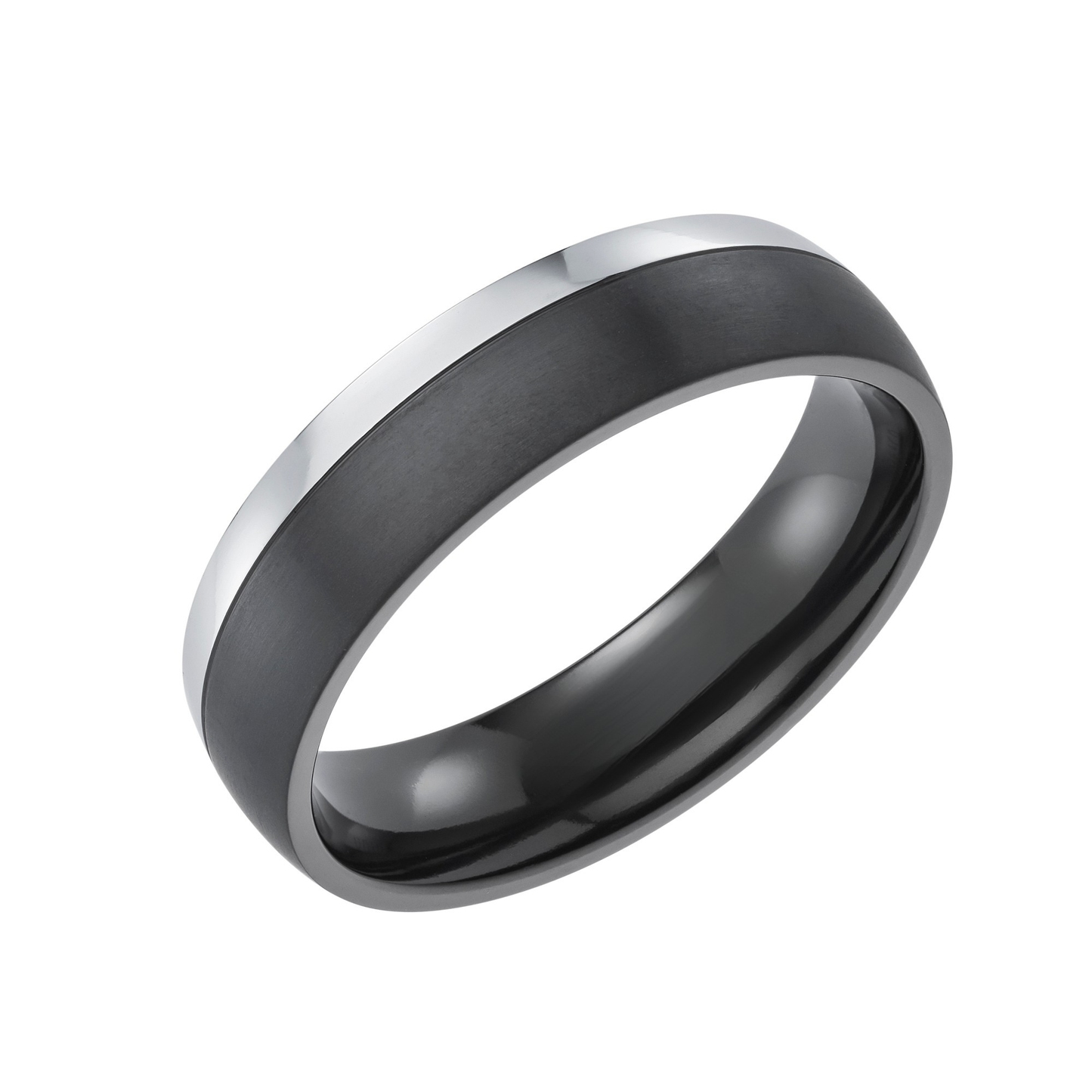 Black Zirconium & Silver IP plated 6.0mm Flat Court Profile Wedding Band - Matte/Polish finish