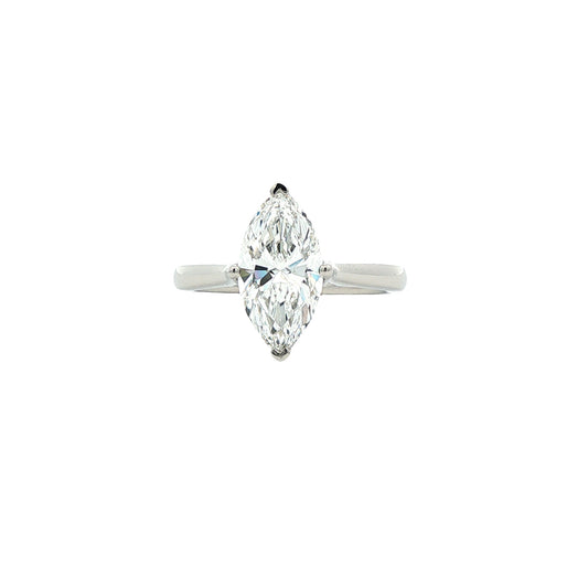 LAB GROWN: Platinum Marquis Cut Diamond Solitaire Ring - 2.03ct