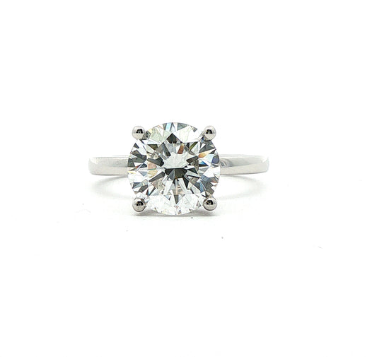 LAB GROWN: Platinum Brilliant Cut Diamond Solitaire Ring with Brilliant Cut Diamond Set Halo - 3.13ct