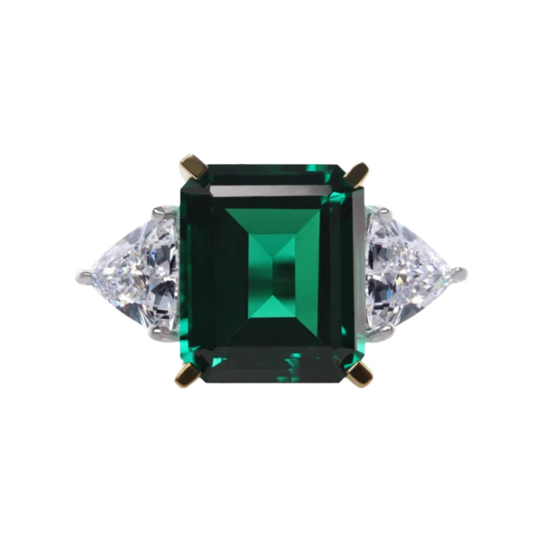 Carat 'Adila' Green Emerald simulant Cocktail ring white gold plated - CR925W-ADIL-GR
