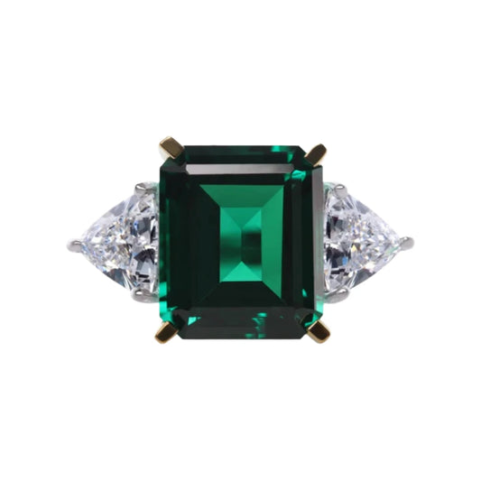 Carat 'Adila' Green Emerald simulant Cocktail ring white gold plated  - CR925W-ADIL-GR