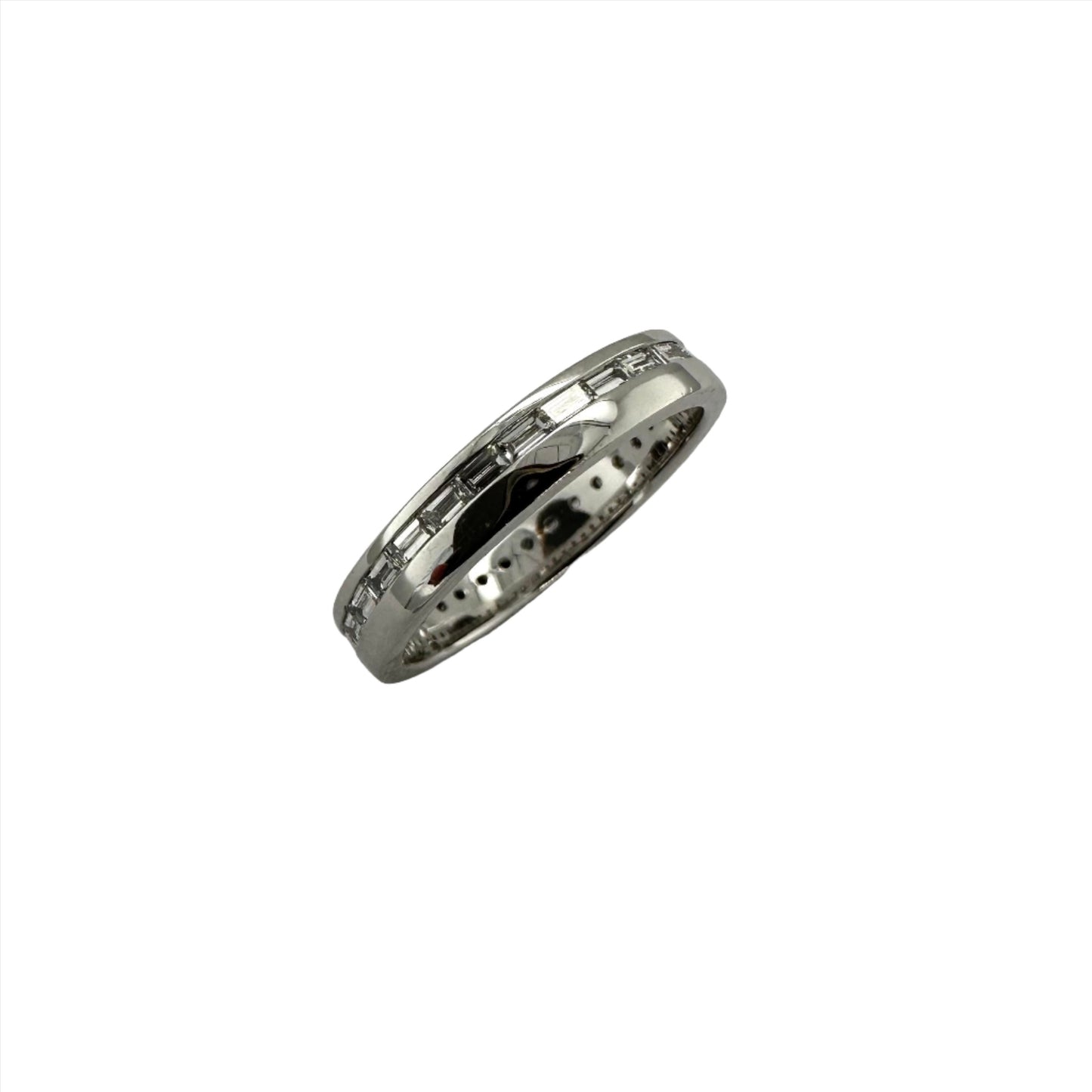 Elegant Platinum Wedding Band with Baguette Diamonds. Henry D Johnstone Jewellers. Alderley Edge, Poynton, Cheshire.