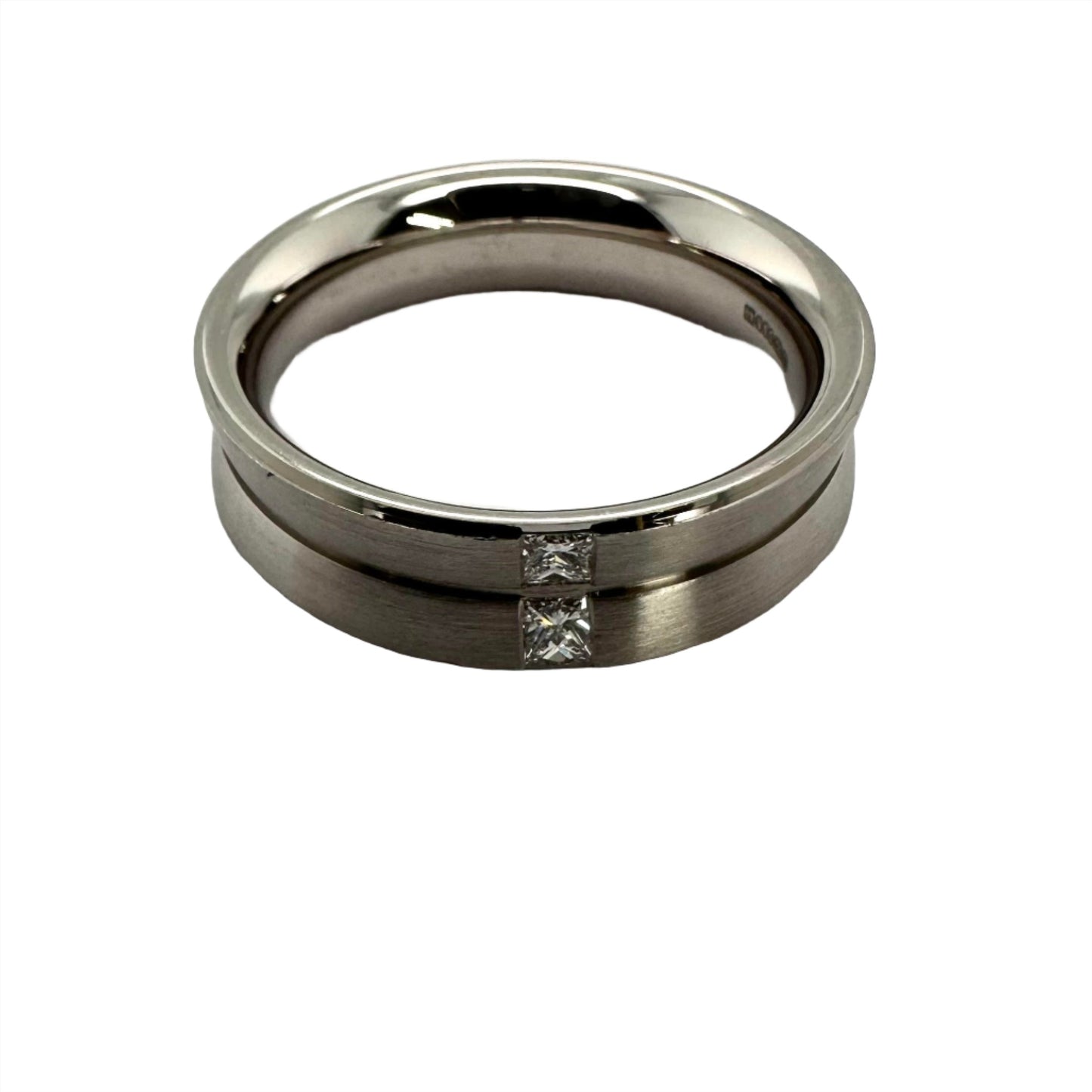 Elegant Palladium Wedding Band with Adjacent Princess Cut Diamonds