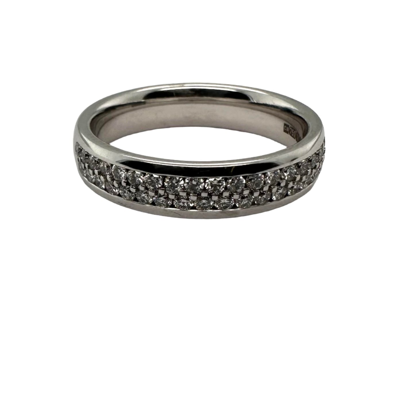 4.5mm white gold wedding band with pave diamonds