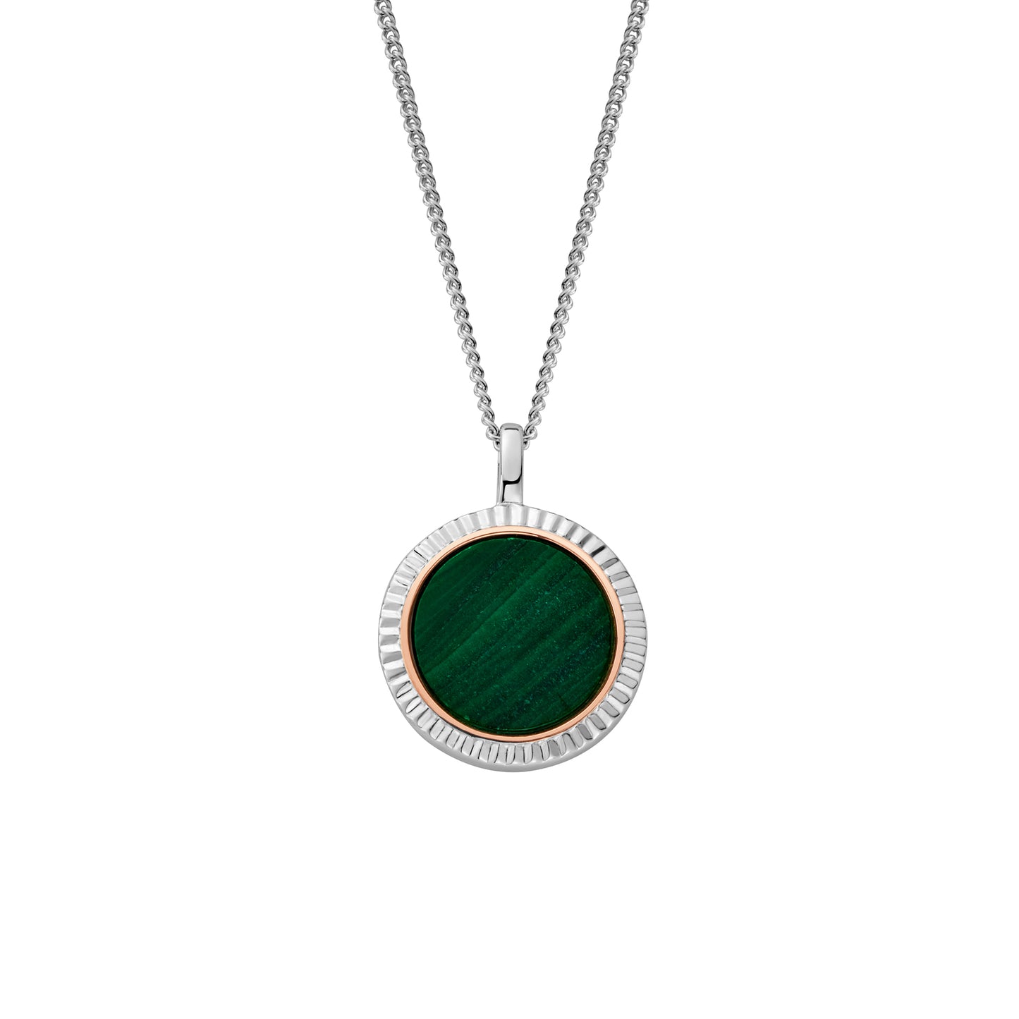 Clogau 'Padarn'silver disc Malacite pendant necklace. 3SMCH0705
